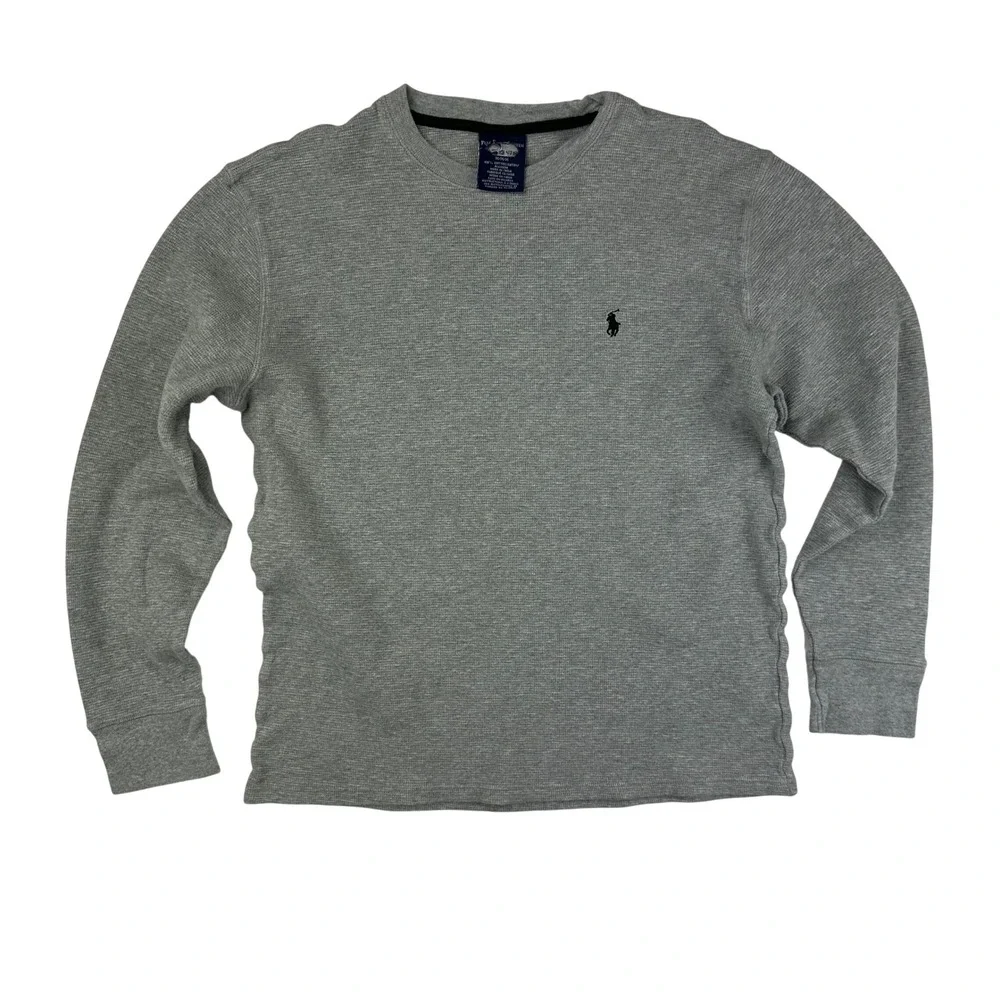 Polo‎ Ralph Lauren Mens M Gray Waffle Knit Thermal Long Sleeve Shirt Crewneck